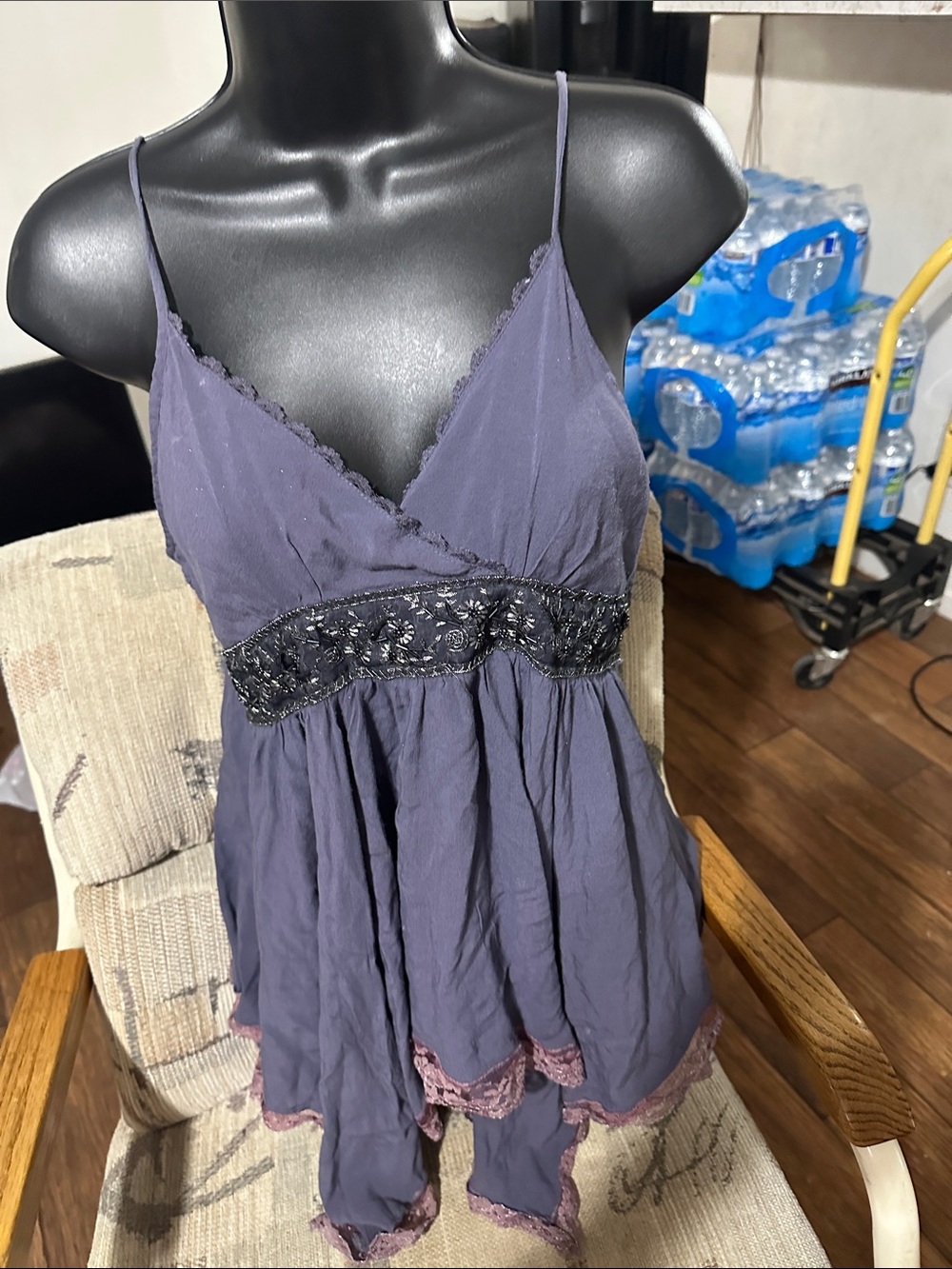 Cecico Purple Lace-Trim Spaghetti Strap Babydoll Top